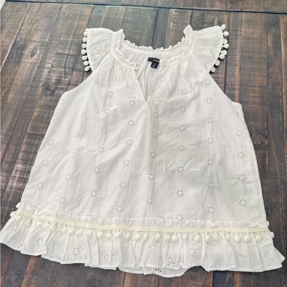 J. Crew White Eyelet Blouse with Ruffles - Picture 2 of 11
